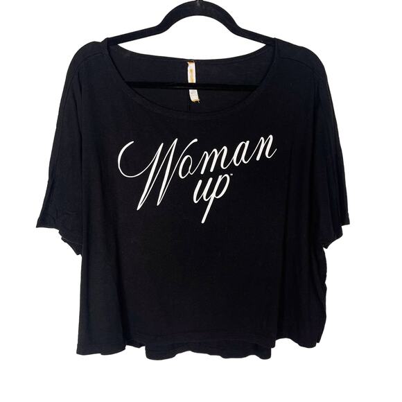 Lucy Womens Large L Black Woman Up Tee Short Sleeve Round Neck Modal Cotton - Picture 1 of 5